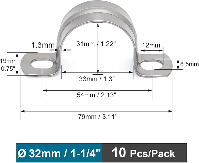 10 pcs 1-1/4" Conduit Clamp 304 SS Pipe Support U Bracket, Tube Clamps - Image 2