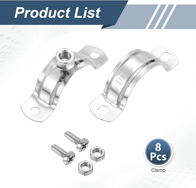 HARFINGTON 8 Pcs Adjustable Pipe Bracket Clamps 1-9/16" Stainless Steel Wall - Image 3