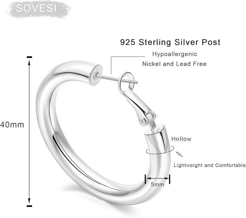 sovesi Chunky Gold Hoop Earrings for Women with 925 Sterling Silver Post, 14K Gold Plated Small Thick Gold Hoops Earrings for Women
