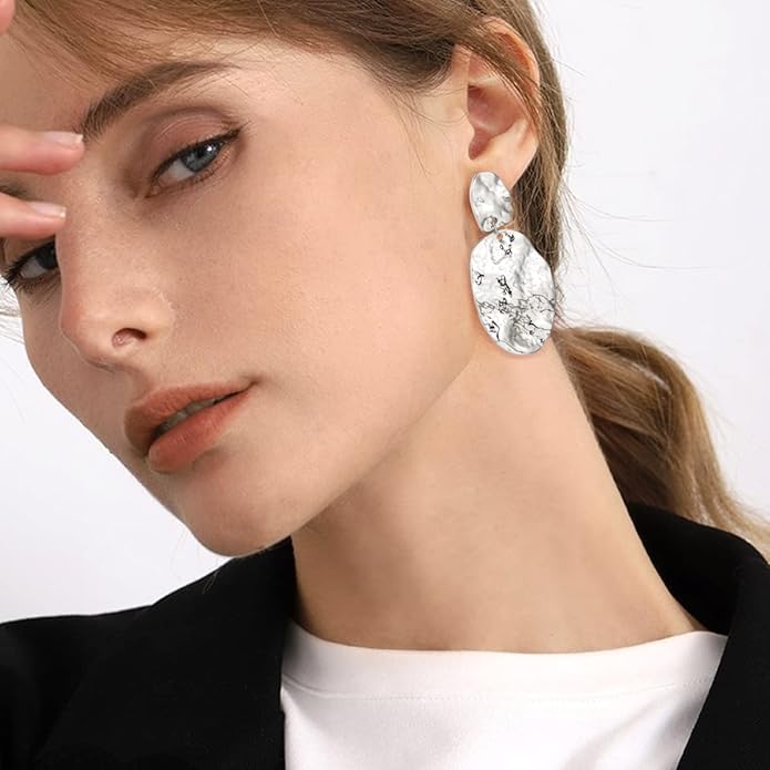 Chunky Gold Earrings for Women - Hammered Gold Plated Dangle Drop Jewelry Gifts