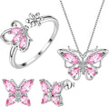 Aurora Tears Butterfly Jewelry,Women 925 Sterling Silver Butterflies Birthstone Pendant Necklace/Earrings/Rings Wedding Gift