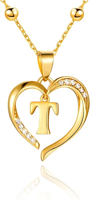 Cicy Bell Womens Heart Initial Necklace for Women 18k Gold Plated Shell Personalized Letter Pendant Necklace 17.7'' with 2'' Extender