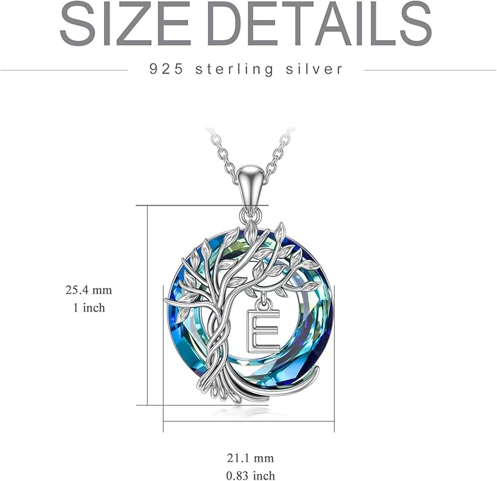 TOUPOP Gifts for Women Tree of Life Necklace 925 Sterling Silver Initial Pendant Family Tree Crystal Jewelry Valentine's Day Birthday Gifts for Her Mom Wife Girlfriend Daughter