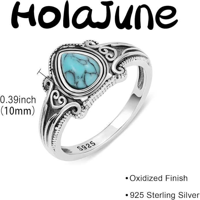 Boho Turquoise Ring for Women Sterling Silver Western Style Statement Ring Bohemian Jewelry Gifts