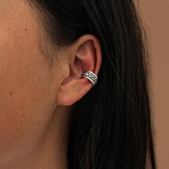 CHIC & ARTSY 925 Sterling Silver Ear Cuffs for Women, Non Piercing Clip On Cartilage Cuffs, Adjustable Fake Conch & Helix Earrings, Gold Plated & Oxidized Various Styles