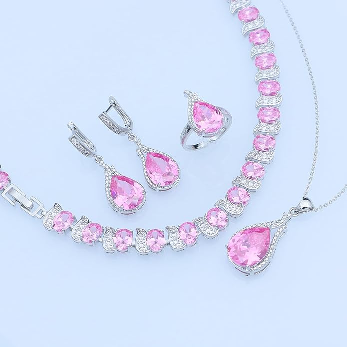 GZWHD Jewelry Set for Women CZ Earrings Necklace Ring Bracelet Set Prom Party Wedding Jewelry Gift for Mother Friend Wife