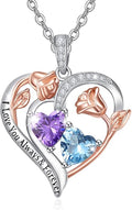 Valentine's Day Gifts for Wife 925 Sterling Silver Double Birthstone Pendant Necklaces I Love You for Always and Forever Necklace Anniversary Birthday Gifts for Wife Girlfriend Mom Her
