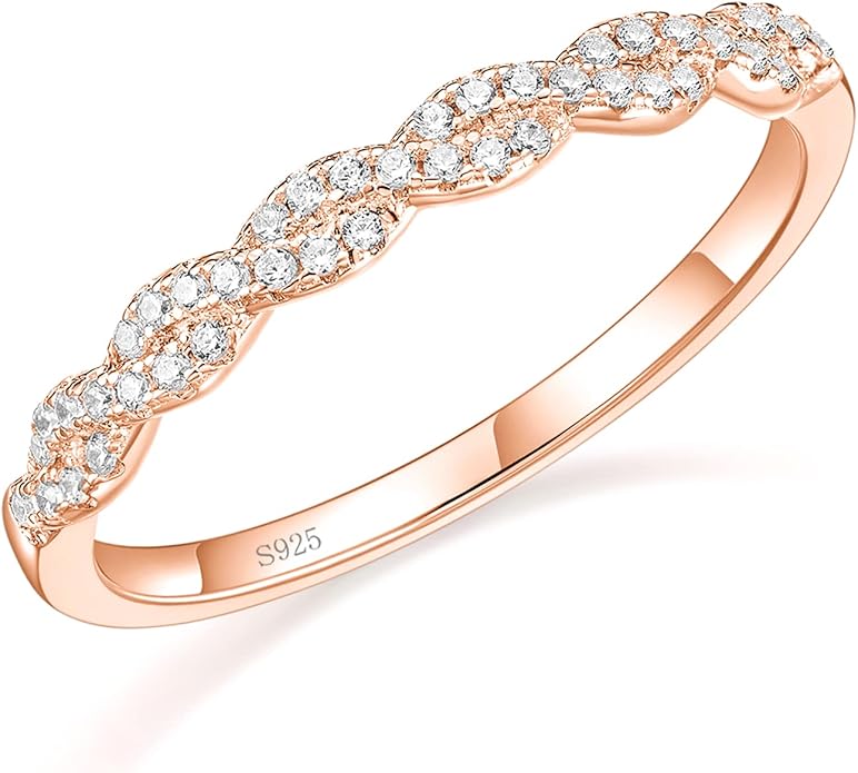 EAMTI 925 Sterling Silver Wedding Band for Women Cubic Zirconia Twisted Rope Half Eternity Band Ring Size 3-13