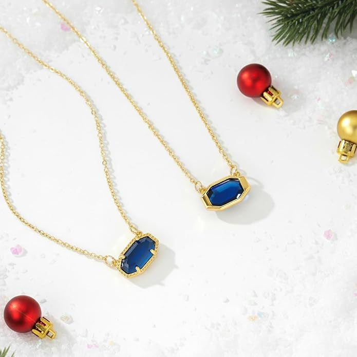 Birthstone Necklace for Women 14K Gold Plated Dainty Pendant Teen Trendy Stuff Jewelry Gift Chain 17+3 Inch