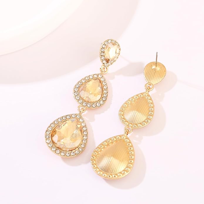 Vintage Rhinestone Teardrop Dangle Earrings Long Dangling Drop Earrings Crystal Chandelier Earrings for Women Wedding Bridal Prom