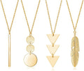 Long Necklaces for Women - Fashion Pendant Necklace Jewelry, Silver Bar Feather Circle Leaf Lock Tassel Y Necklace Jewelry Set for Girls