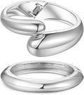2pcs Gold Bangle Bracelets for Women, Trendy Hinged Cuff Open Wide Chunky Gold Bracelet Stack Arm Cuff Jewelry for Women