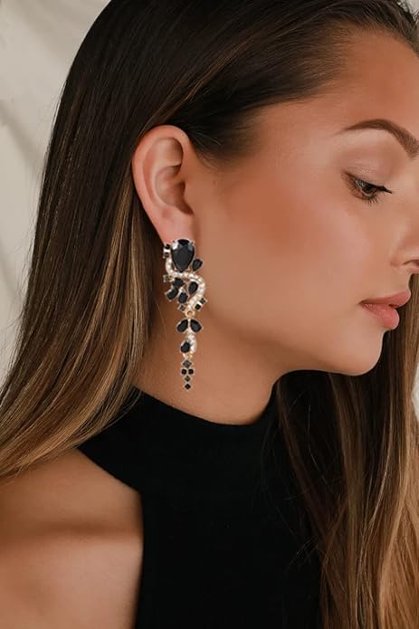 Rhinestone Statement Dangle Earrings Sparkly Crystal Bridal Wedding Earrings for Brides Bridesmaides Chandelier Teardrop Earrings for Women Prom Party