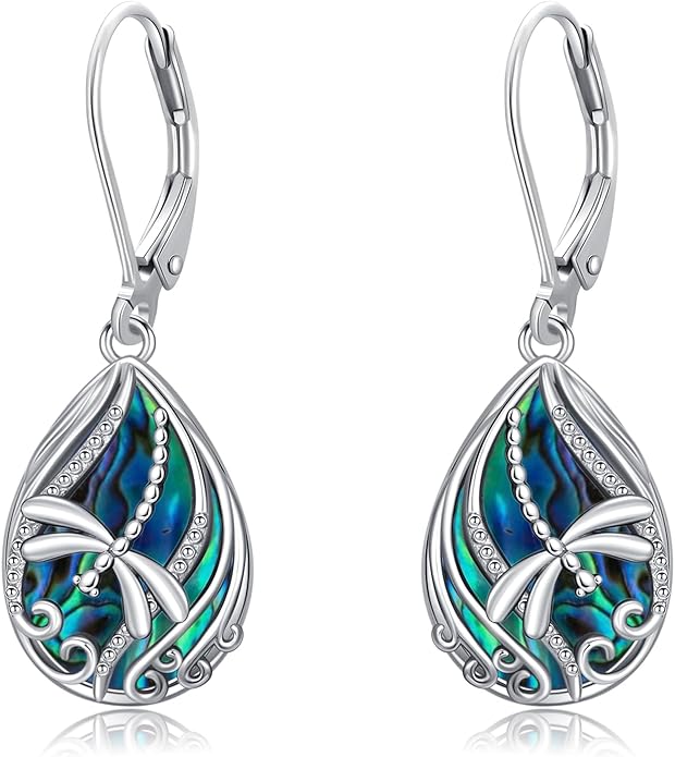 Animal Earrings 925 Sterling Silver Abalone Shell Dangle Drop Earrings Leverback Earrings Cute Animal Jewelry Gifts for Women Girlfriend