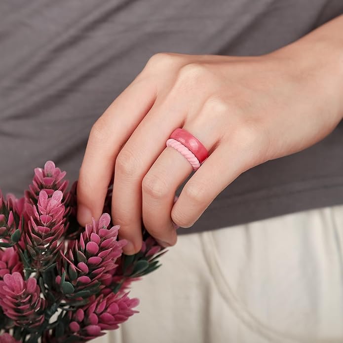 Egnaro Women's Bridal Rings Sets, Inner Arc Ergonomic Breathable Design Silicone Rubber Wedding Bands