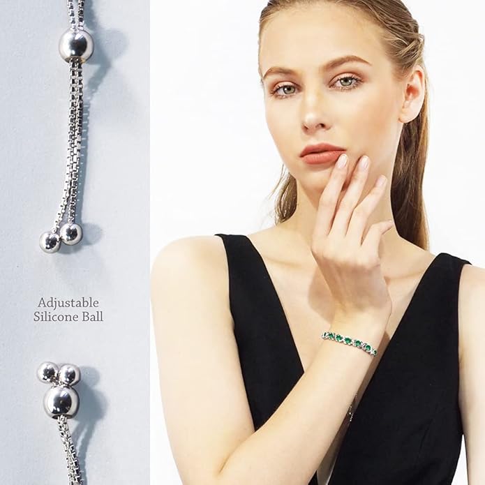 Birthstone Bangle Bracelet for Women Classic Beautiful 925 Sterling Silver Sparkling Gemstone XO Bolo Tennis Bracelet Fine Wrist Jewelry 4.2 Ct, 11"