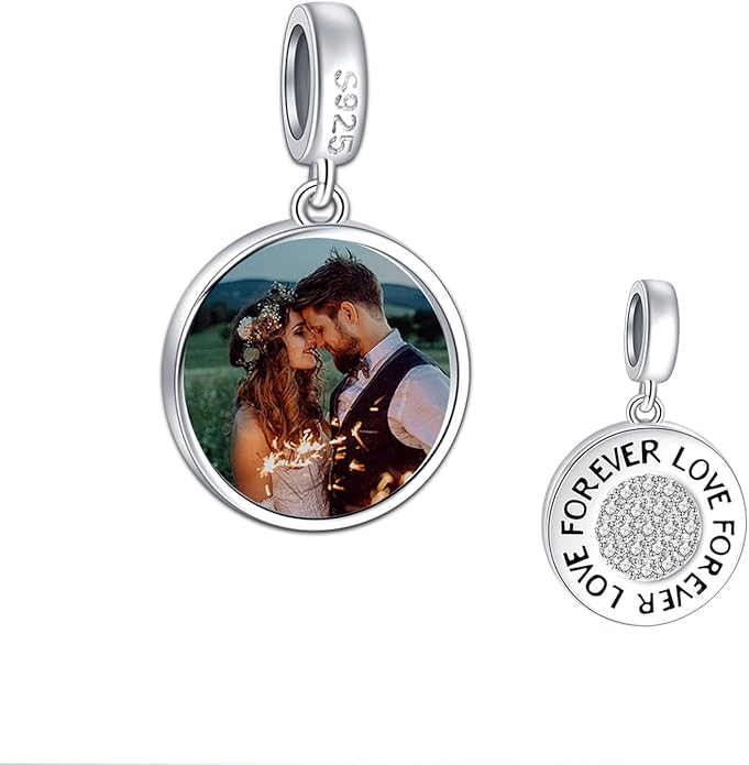 Annmors Personalized Photo Charm for Bracelet Necklaces,925 Sterling Silver Charm Love Heart Shaped Engraved Customize Picture Gift for Birthday Mother's Day Christmas,Bead Charms Jewelry for Women