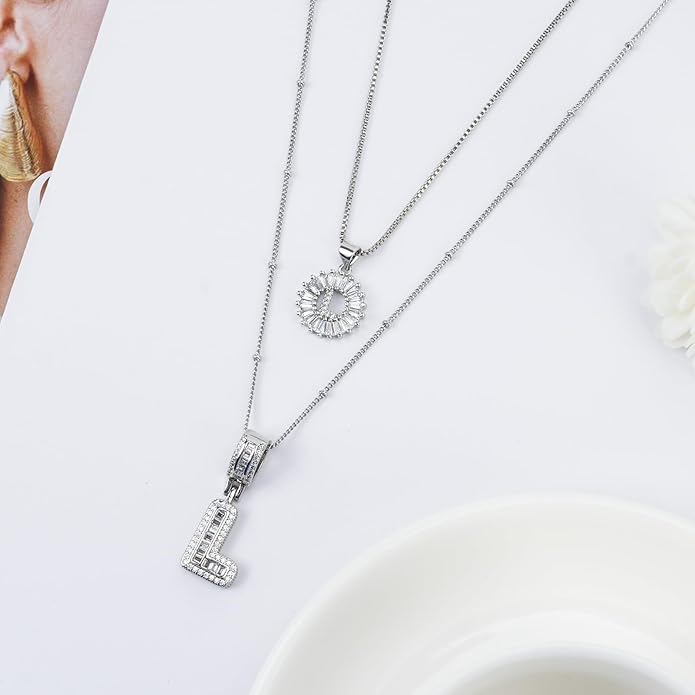 14K Gold Plated Alphabet Necklace Cubic Zirconia Letter Pendant, Personalized Name Jewelry Gift for Women, Customizable A-Z, Birthday/Mothers Day Gifts for Womens