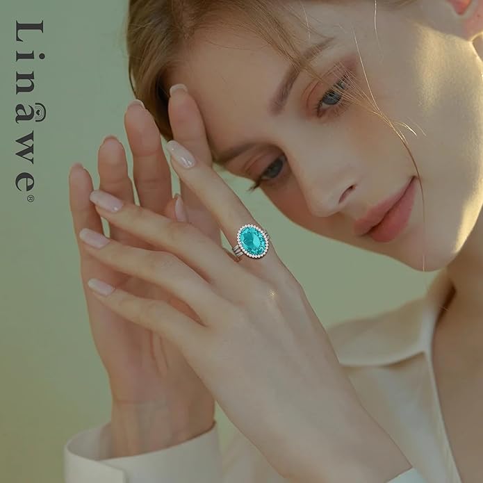 Linawe Birthstone Chunky Adjustable Rings for Women, Gold/Silver/Rose Gold Statement Rings, Imitation Diamond Fake Gemstone Crystal Cocktail Ring, Cubic Zirconia Costume Jewelry