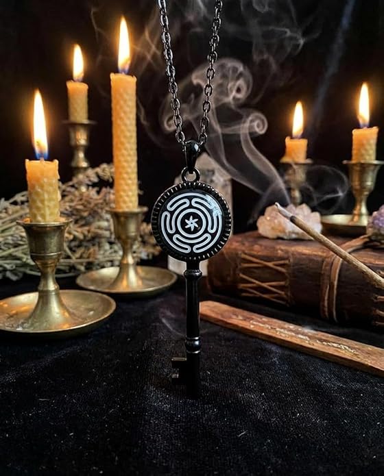 Hecate Key Necklace for Men Women, Alloy Steel Witchcraft Amulet Pendant, Goddess Protection Jewelry, Birthday Gift for Her Him
