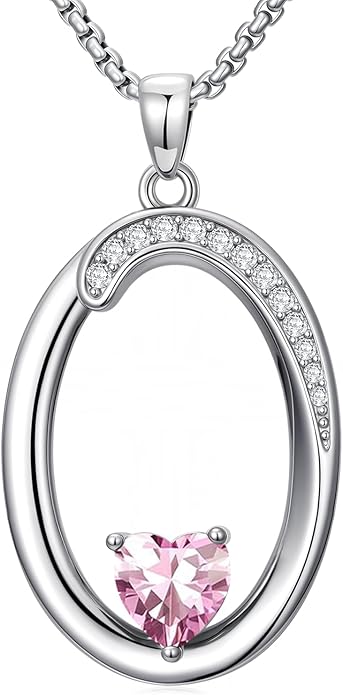 Valentines Day Gifts for Women Alphabet A to Z Initial Birthstone Pendant Necklaces for Women - 18k White Gold Plated Personalized Name Jewelry Valentine Mothers Day Birthday Gifts for Women Her Girlfriend