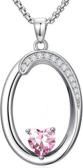 Valentines Day Gifts for Women Alphabet A to Z Initial Birthstone Pendant Necklaces for Women - 18k White Gold Plated Personalized Name Jewelry Valentine Mothers Day Birthday Gifts for Women Her Girlfriend