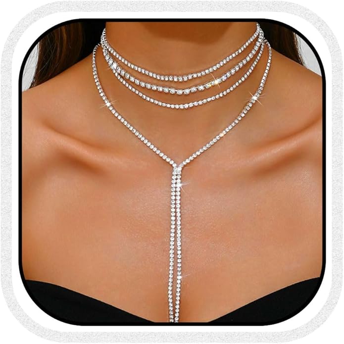 Unicra Black Rhinestone Necklace Diamond Choker Necklaces Formal Bridal Prom Fashion Costume Jewelry Necklace for Women
