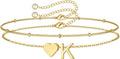M MOOHAM Valentines Day Gifts for Kids Teen Girls -14K-Gold-Plated Heart Initial A-Z Bracelets for Women Girl Dainty Gold Bracelets Birthday Valentines Gifts for Women Her Teenage Girls Kid Teen Gift