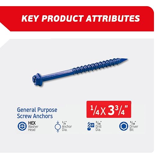 1/4 x 3-3/4" Hex Head Blue Concrete Screw Anchors - Image 2