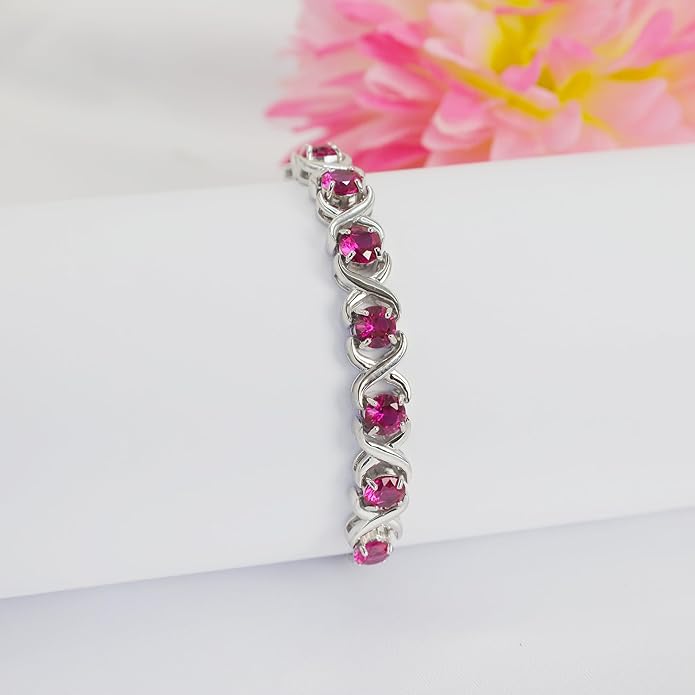 Birthstone Bangle Bracelet for Women Classic Beautiful 925 Sterling Silver Sparkling Gemstone XO Bolo Tennis Bracelet Fine Wrist Jewelry 4.2 Ct, 11"