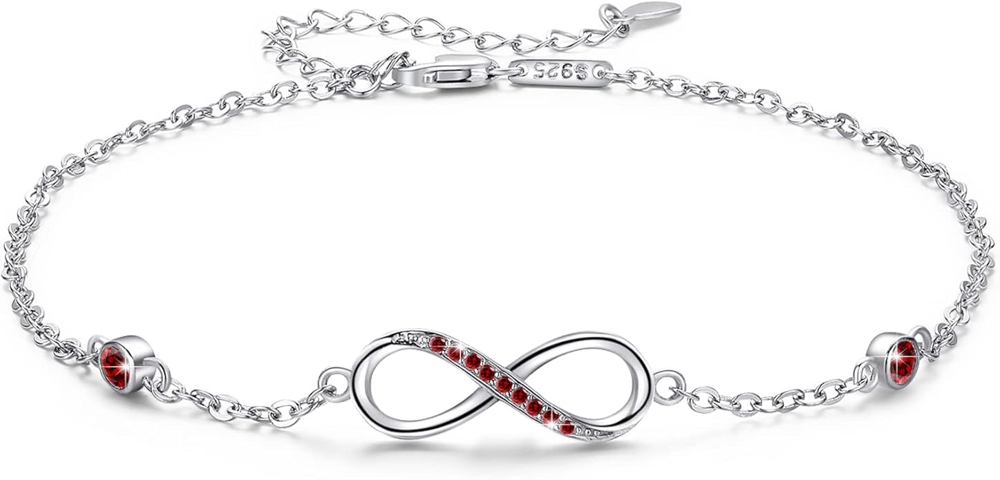MEDWISE Womens Infinity Anklet Bracelet 925 Sterling Silver Endless Love Symbol Ankle Bracelet Adjustable Plus Size Large Bracelet Gifts for her Mother’s Day Gifts