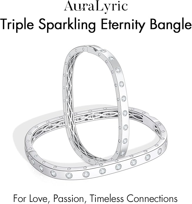 Eternity Bracelets for Women - Cushion Shape Bangle Bracelets | White Gold Bangles Non-Tarnish | Wedding Anniversary Birthday Gifts for Her