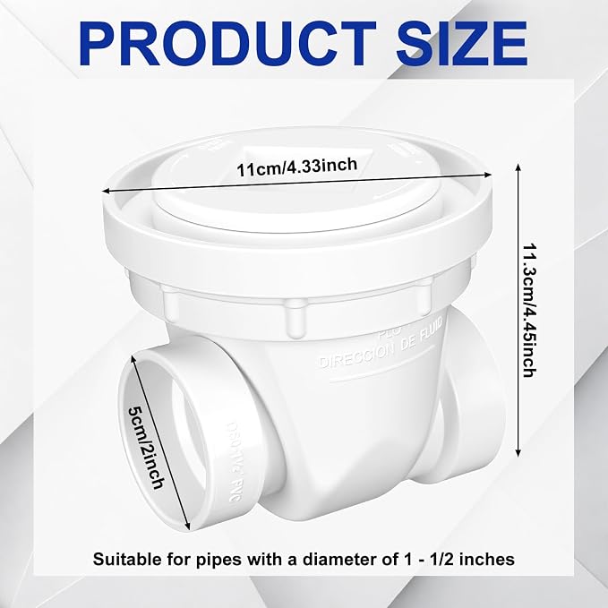 1 Pcs 1-1/2 Inch Backwater Valve White PVC Drain Backflow Preventer - Image 2