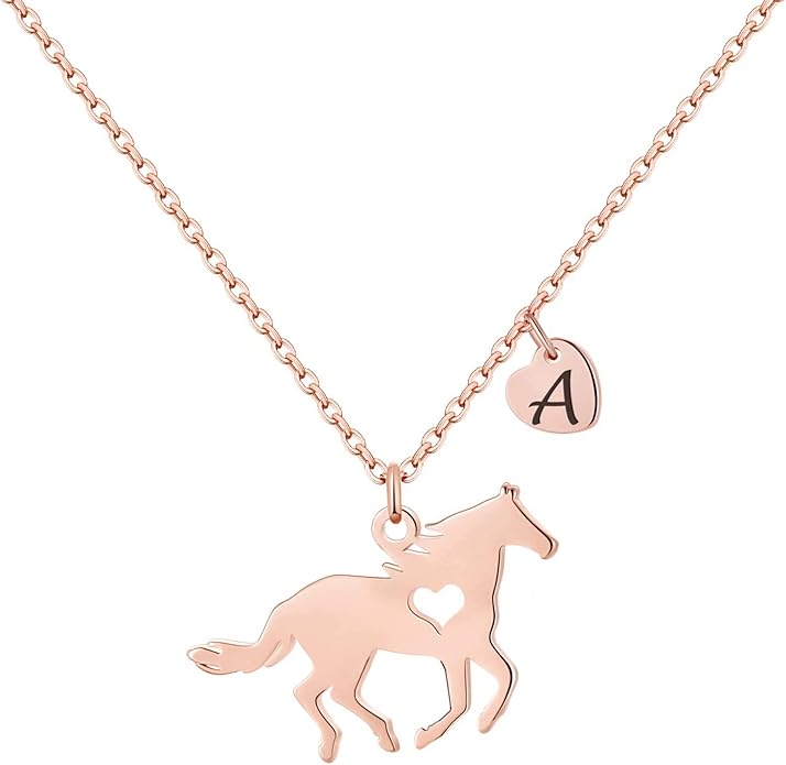 MONOOC Valentines Gifts for Kids Her Girls - Horse Necklace Gifts for Girls Horse Jewelry Necklaces Heart Initial Necklace Valentines Gift for Kids Her Teen Girl Women