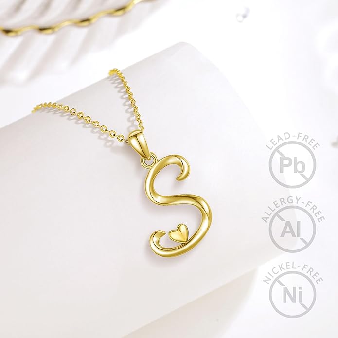 CELESTIA 925 Sterling Silver Initial Necklaces 26 Letter with Rose Gold Heart - 18 Inch Chain