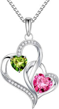 Iefil Valentines Day Gifts for Her - 925 Sterling Silver Double Birthstone Necklace, Heart Necklaces for Women, Anniversary Birthday Gifts, Personalized Jewelry Gift for Wife Mom Girlfriend