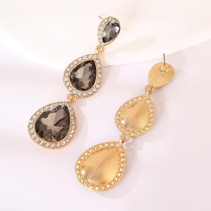 Vintage Rhinestone Teardrop Dangle Earrings Long Dangling Drop Earrings Crystal Chandelier Earrings for Women Wedding Bridal Prom