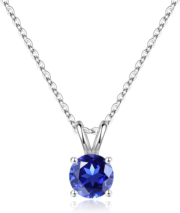 SMILEST Birthstone Necklace for Women Mom Wife, 1ct Sparkle Round Cut Birthstone Pendant 925 Sterling Silver Necklace Gifts for Women Mom Wife Friend