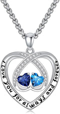 Birthstone Necklaces for Women I Love You for Always and Forever Heart Pendant Necklace Anniversary Jewelry Christmas Valentine Mothers Day Birthday Gifts for Her Wife Girlfriend