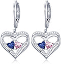 Valentines Day Gifts for Women, Heart Leverback Earrings Double Birthstone Dangle Earrings for Women, Love Jewelry for Her, Anniversary Birthday Gift for Mom Wife Girlfriend
