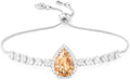 Linawe Crystal Imitation Diamond Rhinestone Charm Bracelets for Women, Gold/Silver/Rose Gold Adjustable Chain Bracelet, Teardrop Birthstone Cubic Zirconia Prom Costume Wedding Jewelry