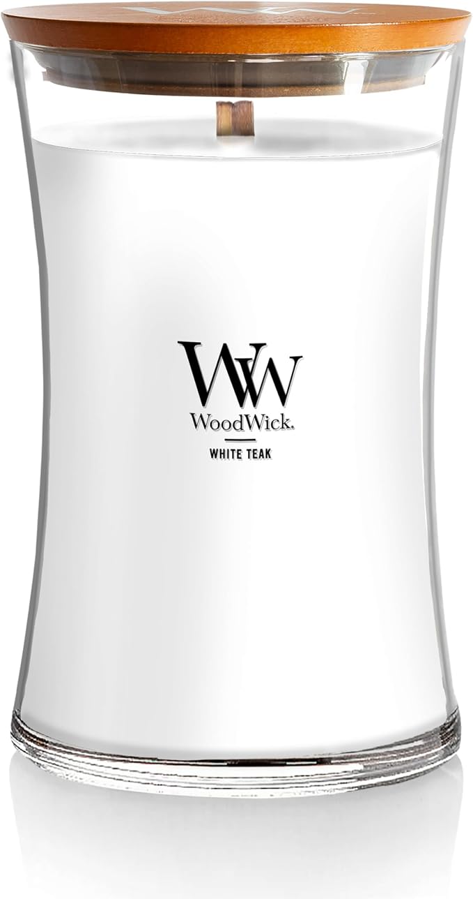 WoodWick Large Hourglass Candle in White Teak Premium Soy Blend Wax by Unknown