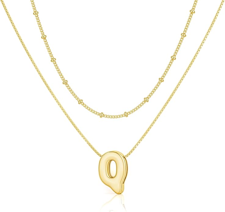 Initial 14K Gold Plated Necklaces for Women, Layered Bubble Letter A-Z Necklace Pendant Choker Necklaces for Women Trendy Monogram Name Necklace Personalized Jewelry for Women