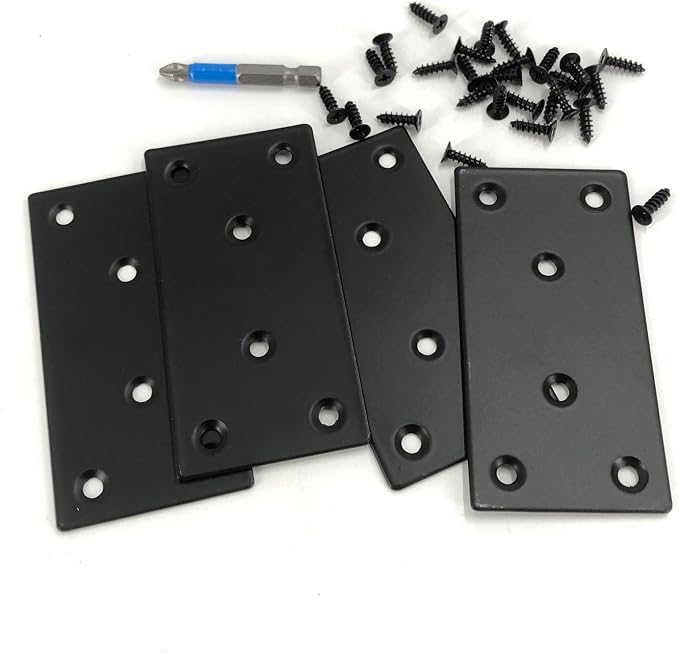 QSJ 4 Pack Black Flat Mending Plate, Six-Hole Metal Bracket, Straight Steel - Image 3