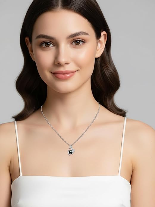 Tahitian Black Pearl 18K White Gold Plated Sterling Silver Heart/Infinity/Four Leaf Clover Pendant Necklace Jewelry Gifts for Women Wife Mom Girlfriend Wedding Birthday Anniversary Christmas