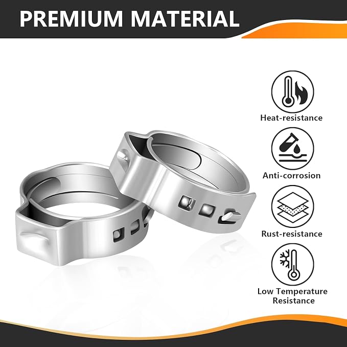 100PC HeSun 3/4" PEX Crimp Ring, Pex Cinch Clamp Ring | Premium 304 Stainless - Image 3
