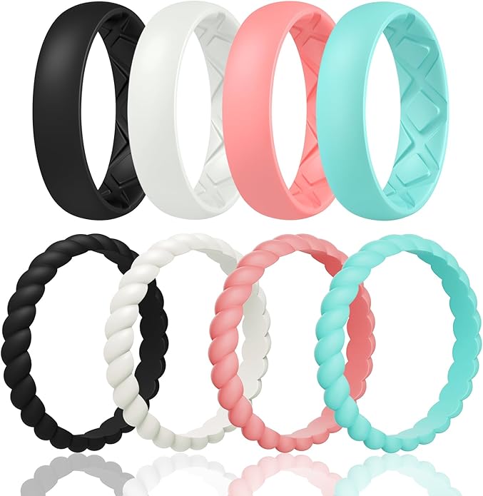 Egnaro Women's Bridal Rings Sets, Inner Arc Ergonomic Breathable Design Silicone Rubber Wedding Bands