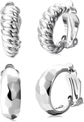 Clip on Earrings Women, 14K Gold Hoop Clip-On Earrings for Women, Hypoallergenic Non Pierced Croissant Earrings