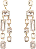 Vintage Rectangle Teardrop Chandelier Earrings, Art Deco Wedding Austrian Crystal Drop Dangle Earrings for Women Party Prom