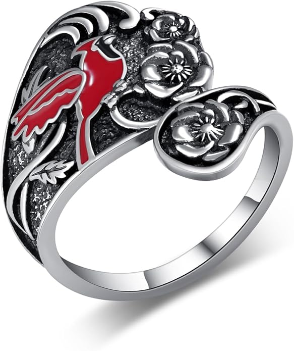 Spoon Rings for Women 925 Sterling Silver Hummingbird/Butterfly/Bee/Red Cardinal/Pink Flamingo Adjustable Thumb Rings Vintage Boho Antique Jewelry Gifts